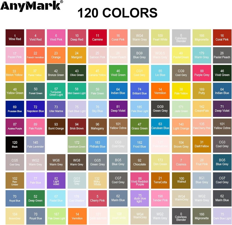 Anymark Alcohol Markers, 120 Colors Dual Tip Art Coloring Markers Set for Adult Book Drawing Sketching Painting, Chisel & Fine, White Penholder - Image 4